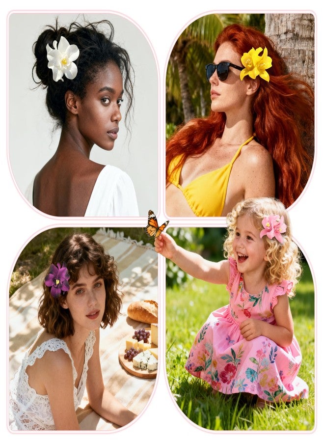 HSEM Flower Hair Clips 6 Pack - Bohemian Hawaiian Artificial Flower Hair Claws for Women, Tropical Hairpins for Beach Wedding, Bridal Party, and Vacation Accessories (3.5 Inch) - Image 5